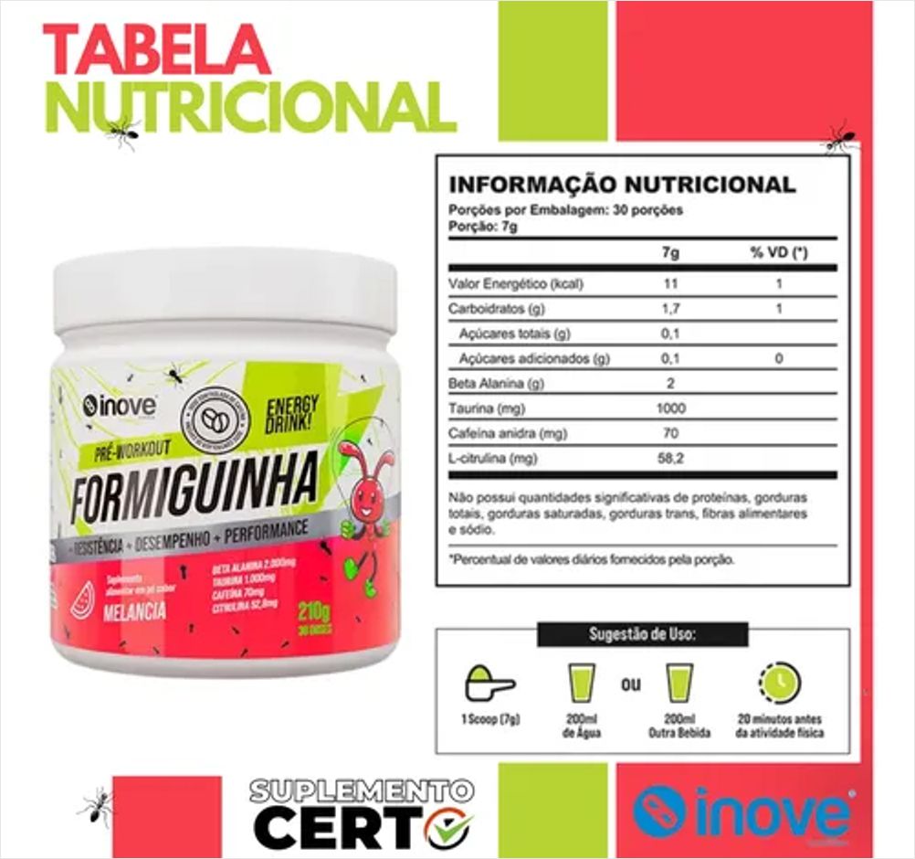 Suplemento Pré Treino Formiguinha - Melancia - 210gr - INOVE
