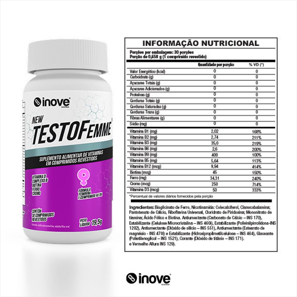 Suplemento MultiVitaminico NEW TestoFemme - 30 CPDs - INOVE