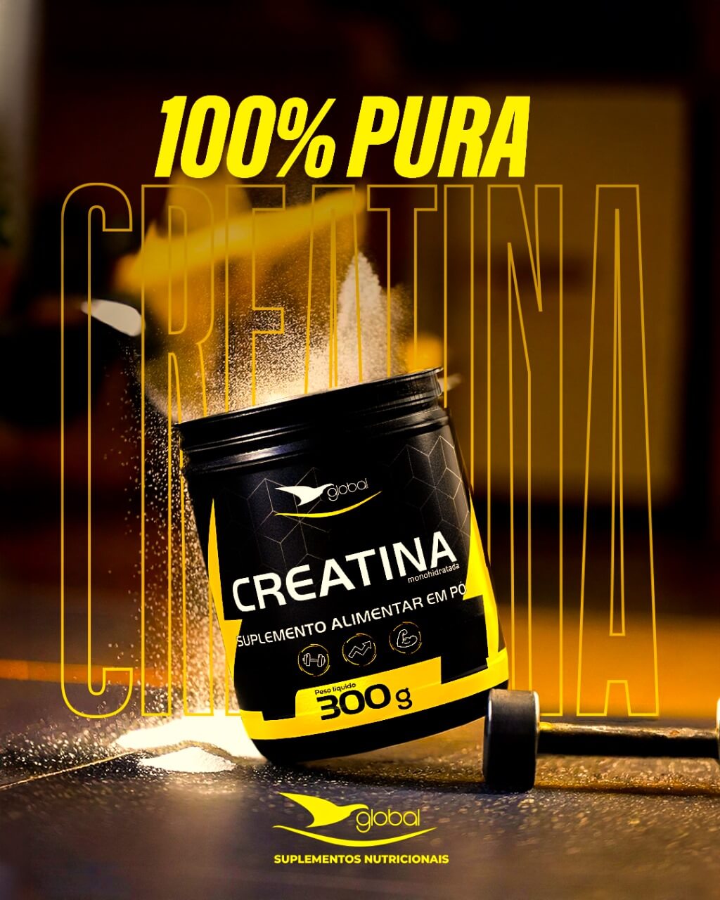 Suplemento Creatina Monohidratada em Pó - 300g - GLOBAL