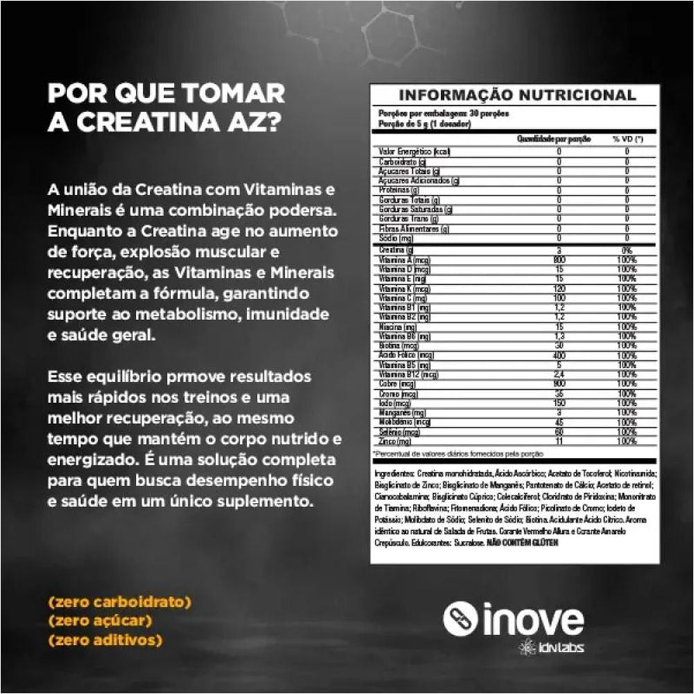 Creatina Monohidratada + Multivitamínico A-Z 150g (Salada de Frutas) - Inove Nutrition