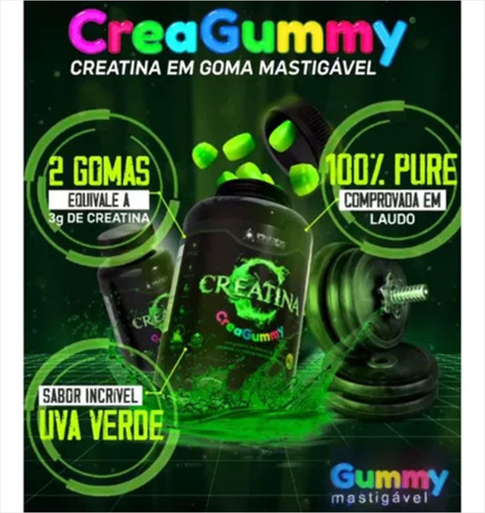 Creatina MonoHidratada em Gummy Suplemento CreaGummy - 60 Gomas - Uva Verde - Idnlabs