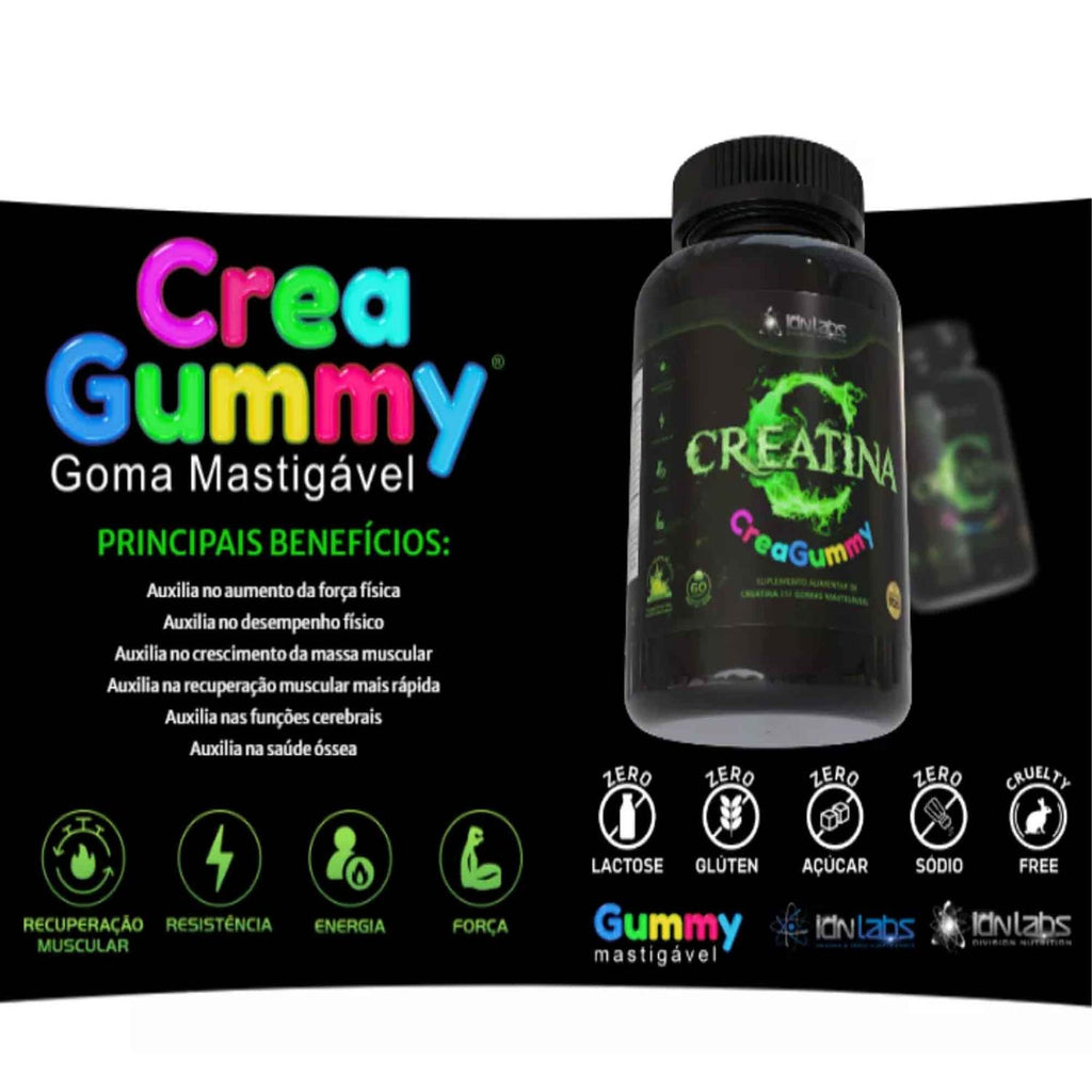 Creatina MonoHidratada em Gummy Suplemento CreaGummy - 60 Gomas - Laranja - IDNLABS