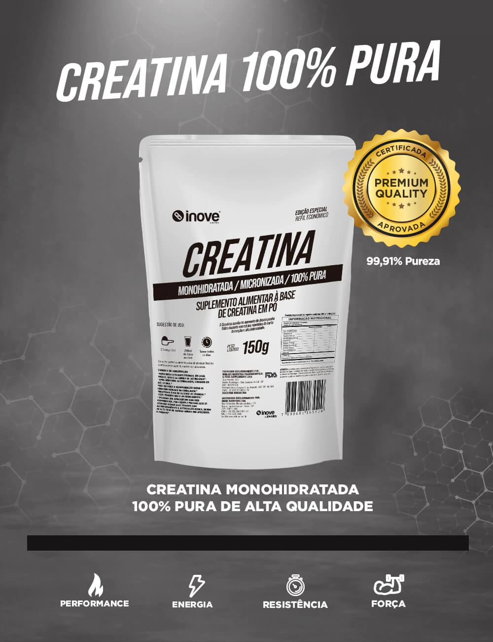 Suplemento Creatina MonoHidratada Micronizada - Pouch 150g Pó - IDNLABS