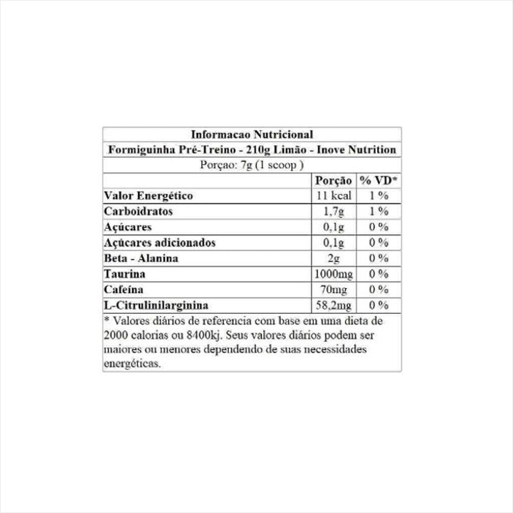 Pré-Treino Formiguinha Limão - 210g - Inove Nutrition | Energia e Foco