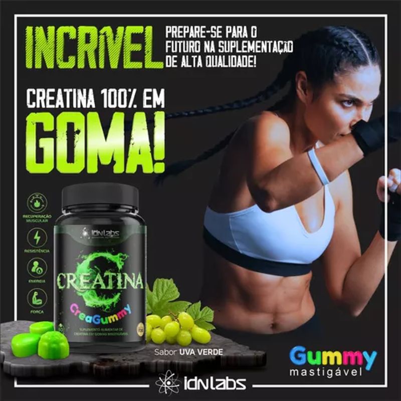 Creatina MonoHidratada em Gummy Suplemento CreaGummy - 60 Gomas - Laranja - IDNLABS