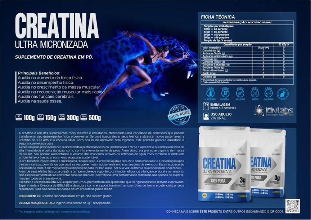 Suplemento Creatina MonoHidratada Micronizada - Pouch 150g Pó - IDNLABS