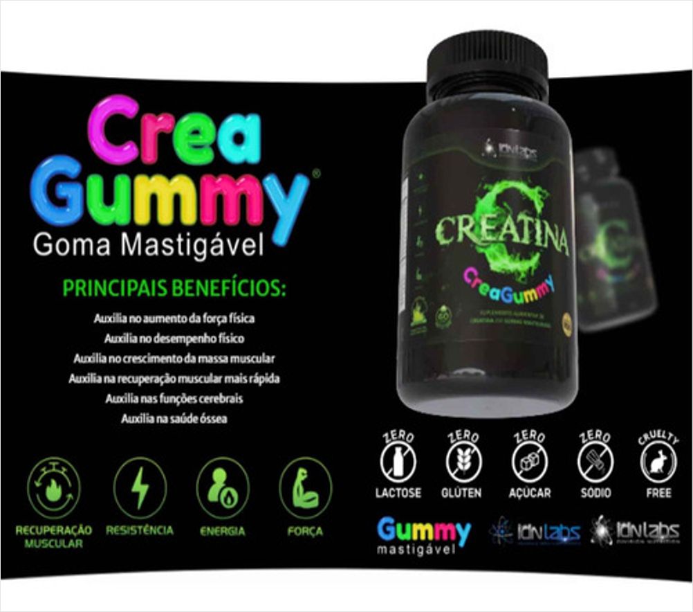 Creatina MonoHidratada em Gummy Suplemento CreaGummy - 60 Gomas - Uva Verde - Idnlabs