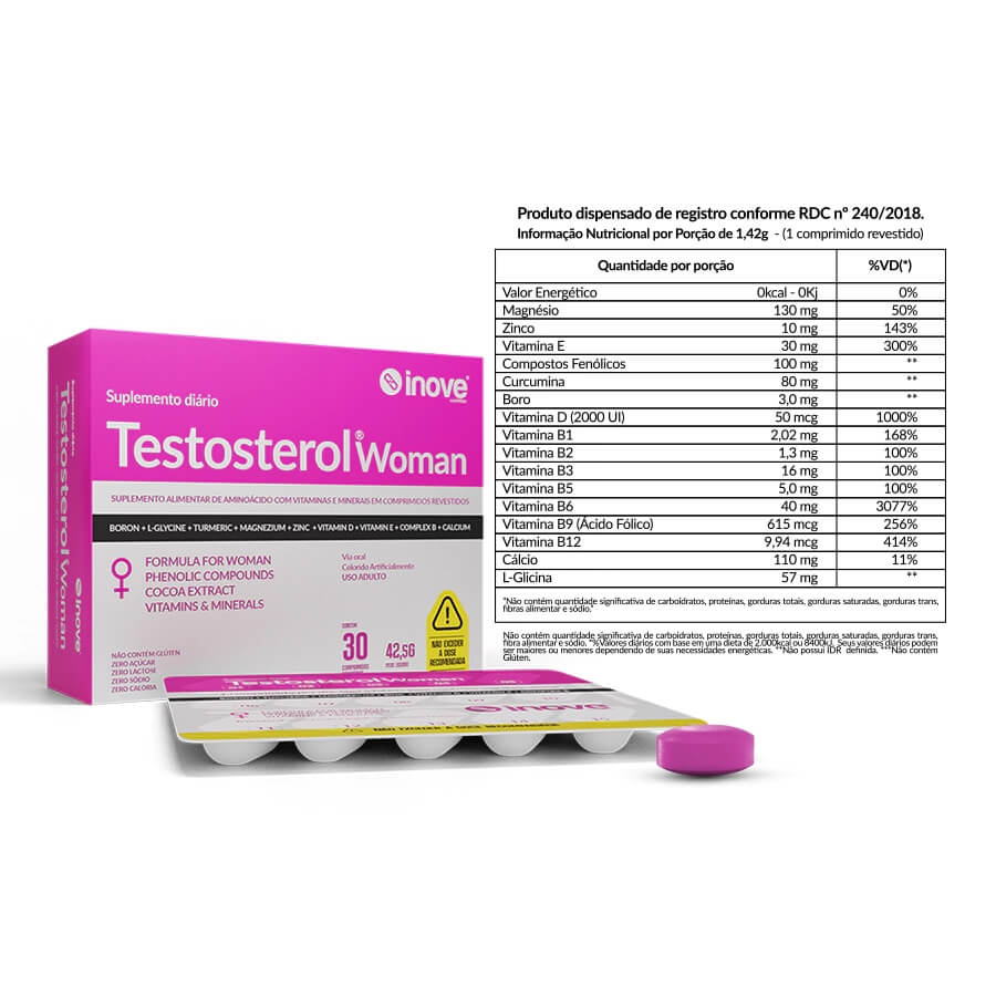 Testosterol Woman 30 Comprimidos - Inove Nutrition - Suplemento para Vigor Feminino