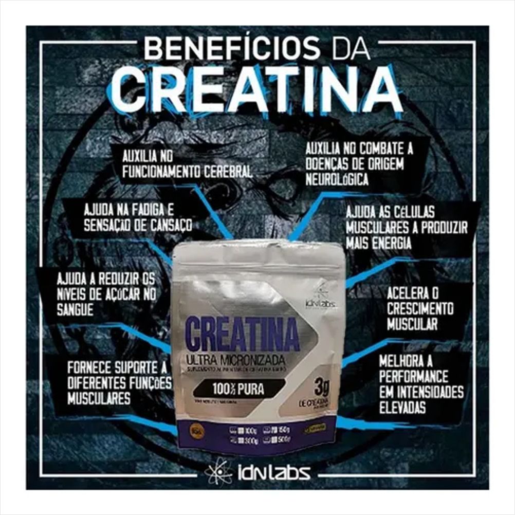 Suplemento Creatina MonoHidratada 100% Pura Micronizada - Pote 300g Pó - IDNLABS
