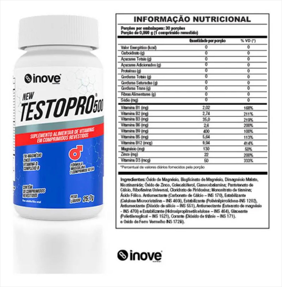 Suplemento MultiVitaminico NEW TestoPRO 500 - 30 CPDs - INOVE