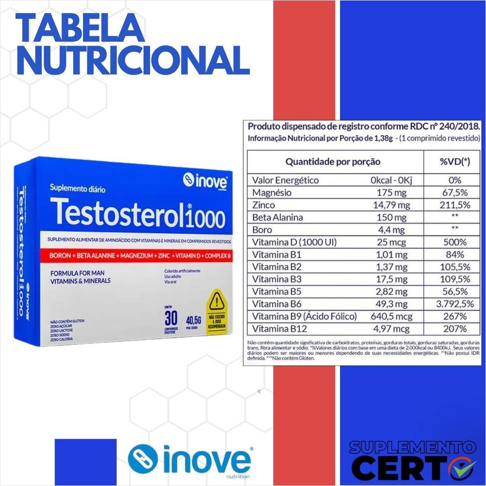 Suplemento MultiVitaminico Testosterol 1000 - 30 CPD - INOVE